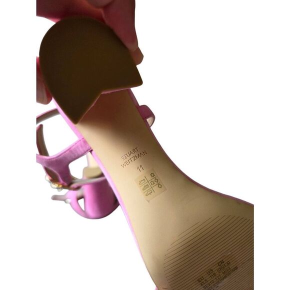 Stuart Weitzman Crystal Pink Suede Sandals Size 11 Block Heel Open Toe NEW - Picture 6 of 7